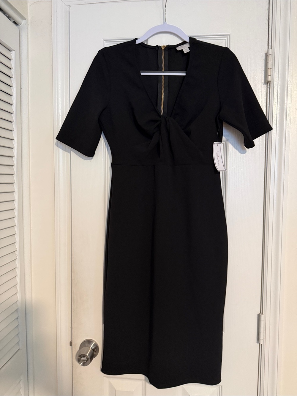 Classic Black Midi Dress with Front Knot